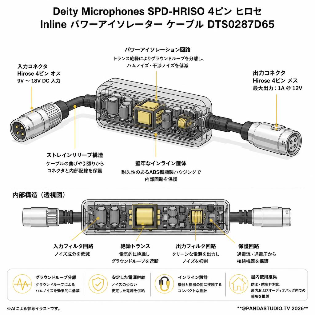 Deity Microphones SPD-HRISO 4ピン ヒロセ Inline パワーアイソレーター ケーブル DTS0287D65 スペック