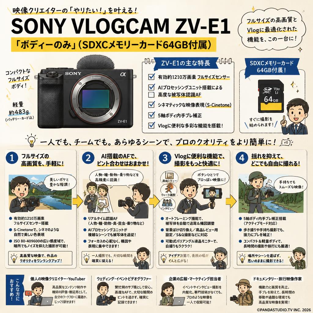 SONY VLOGCAM ZV-E1「ボディーのみ」(SDXCメモリーカード64GB付属) おもな対象のお客様