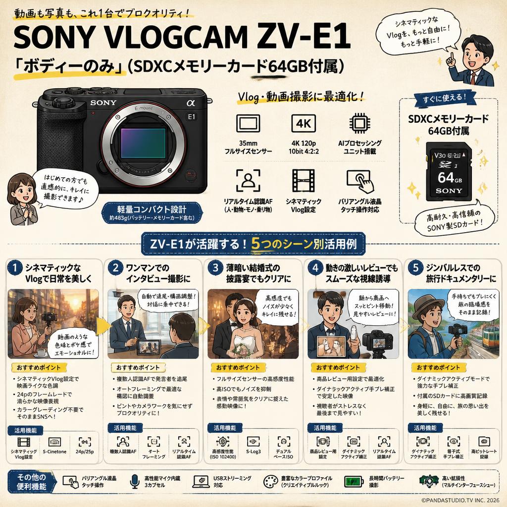 SONY VLOGCAM ZV-E1「ボディーのみ」(SDXCメモリーカード64GB付属) 用途