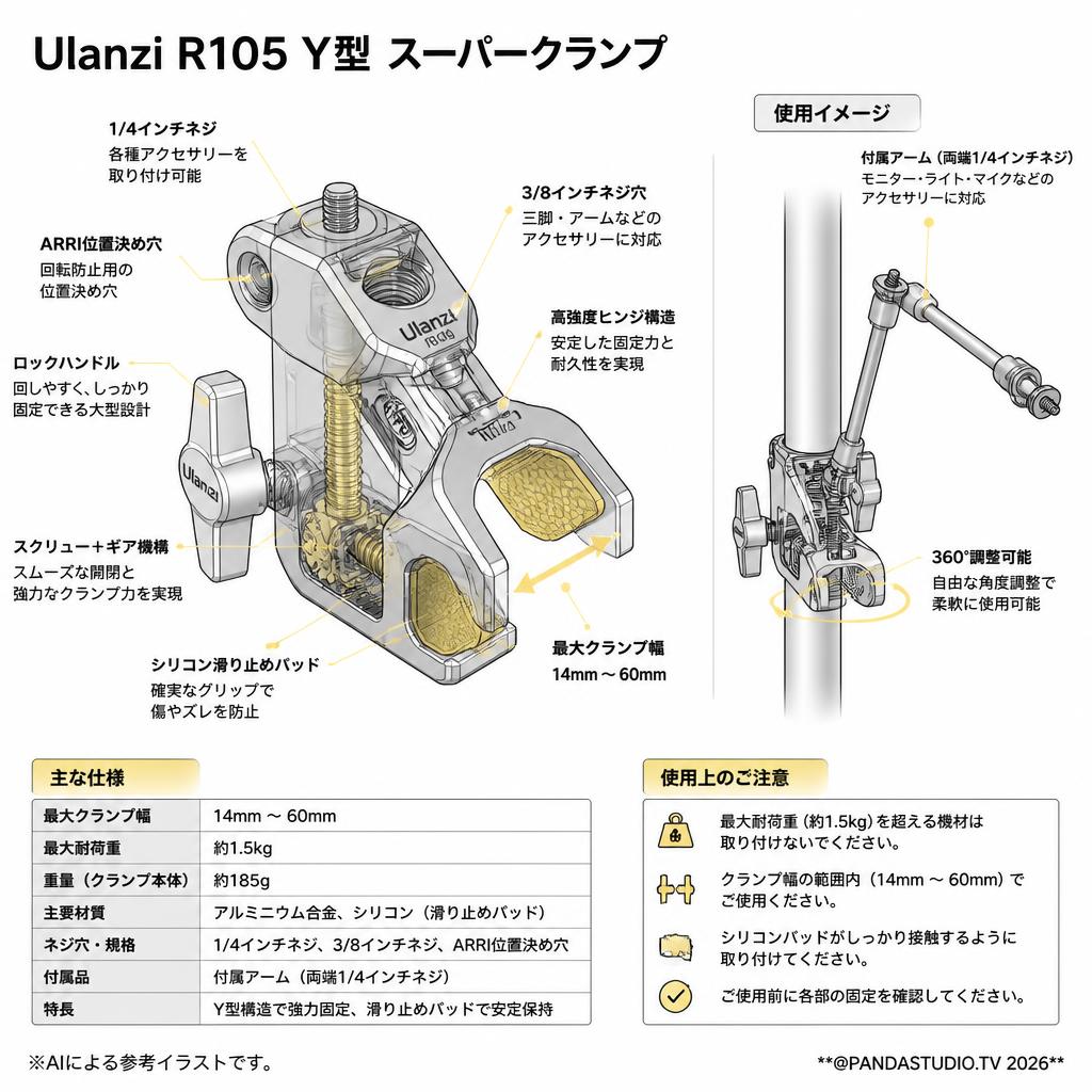 Ulanzi R105 Y型 スーパークランプ スペック