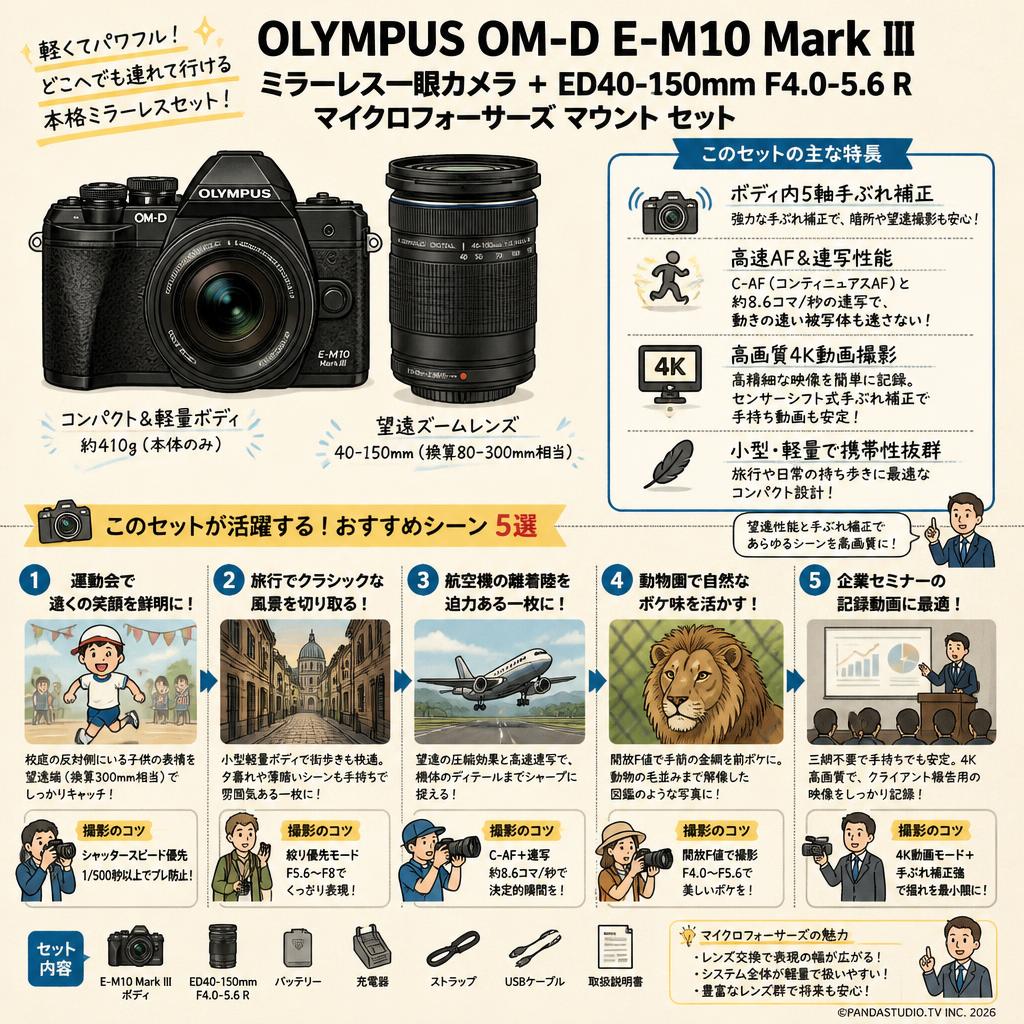 OLYMPUS OM-D E-M10 Mark III ミラーレス一眼カメラ + ED40-150mm F4.0-5.6 Rマイクロフォーサーズ マウント セット 用途