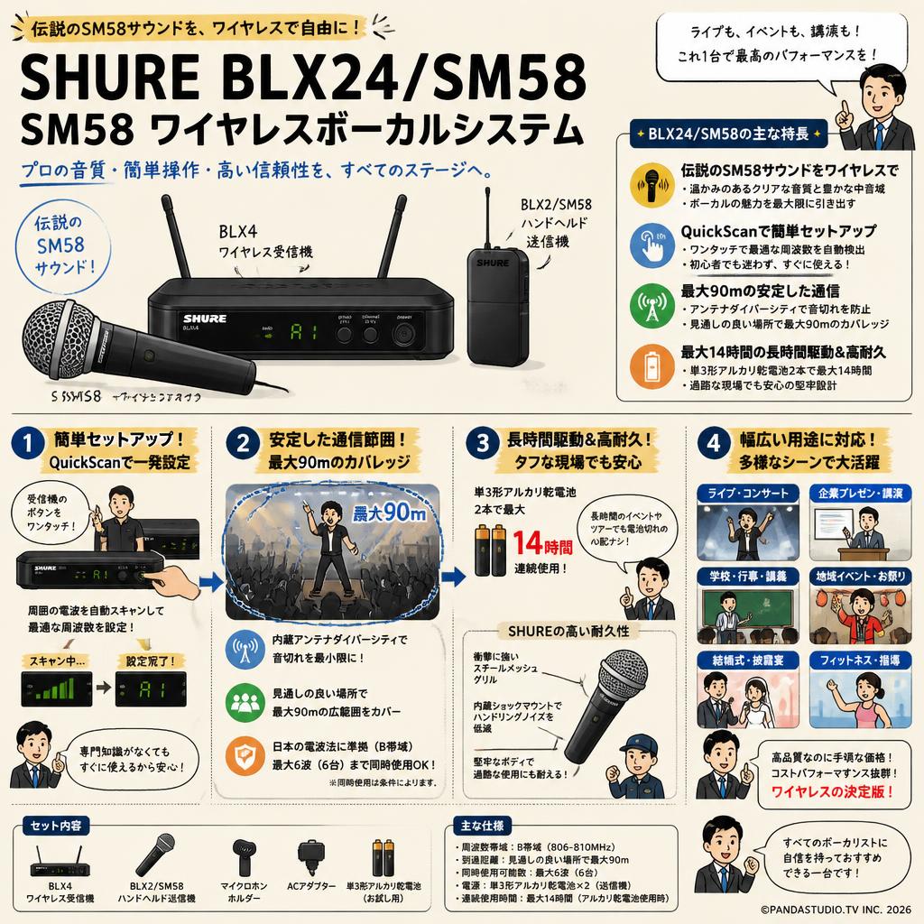 SHURE BLX24/SM58 SM58 ワイヤレスボーカルシステム 概要