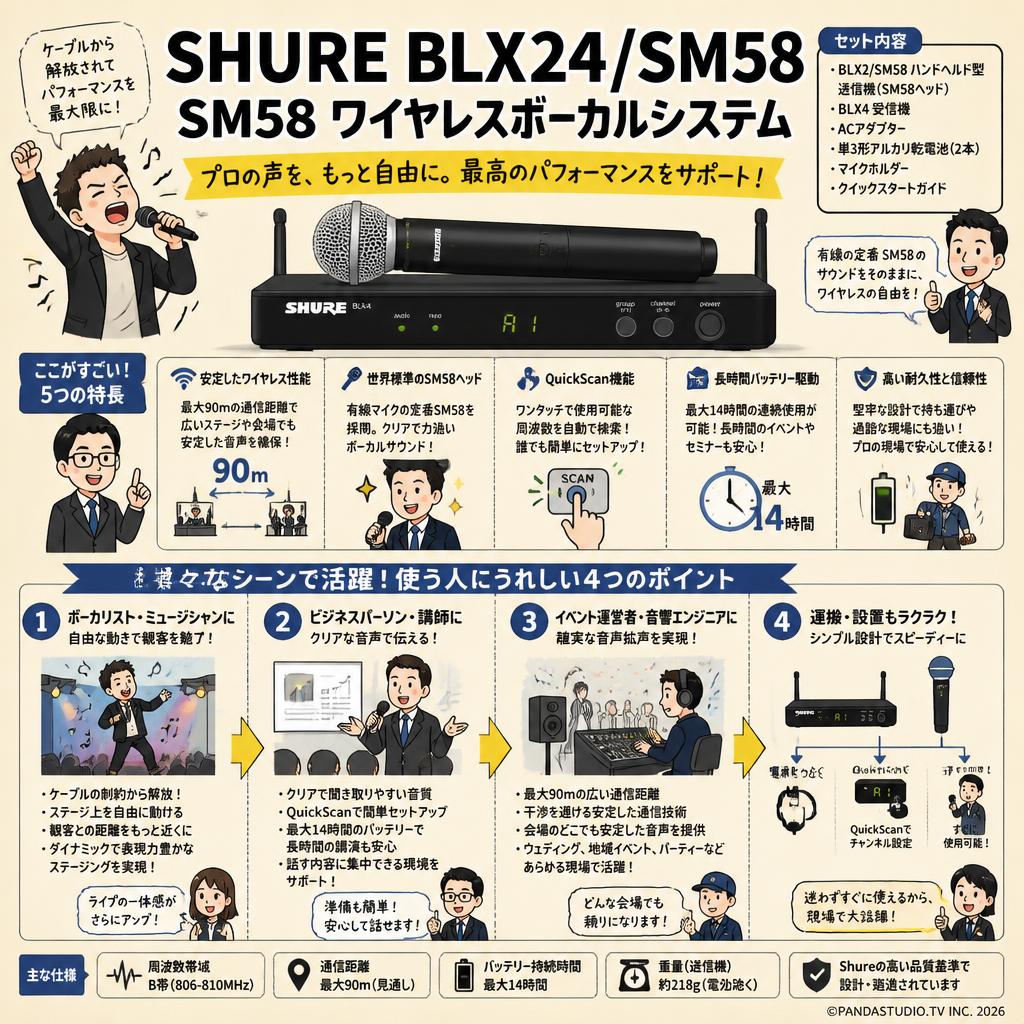 SHURE BLX24/SM58 SM58 ワイヤレスボーカルシステム おもな対象のお客様