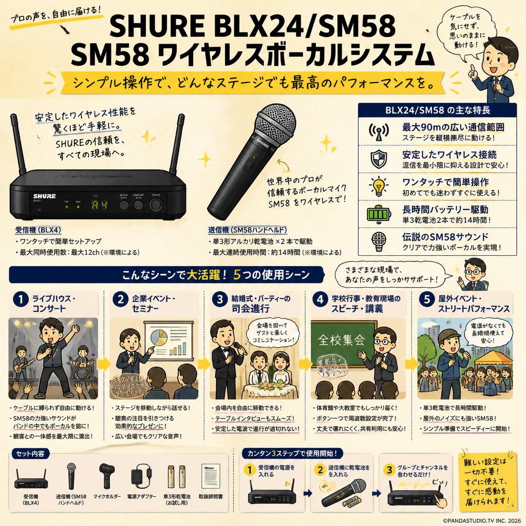 SHURE BLX24/SM58 SM58 ワイヤレスボーカルシステム 用途