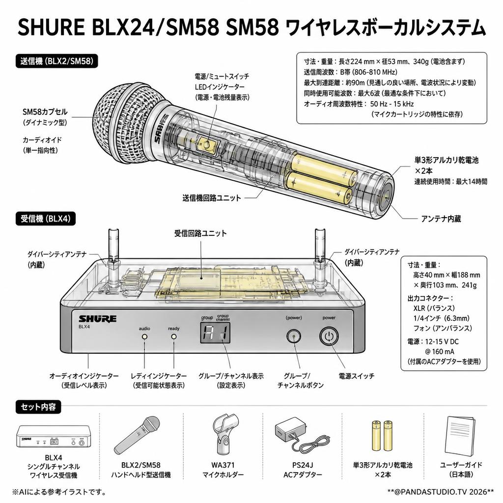 SHURE BLX24/SM58 SM58 ワイヤレスボーカルシステム スペック