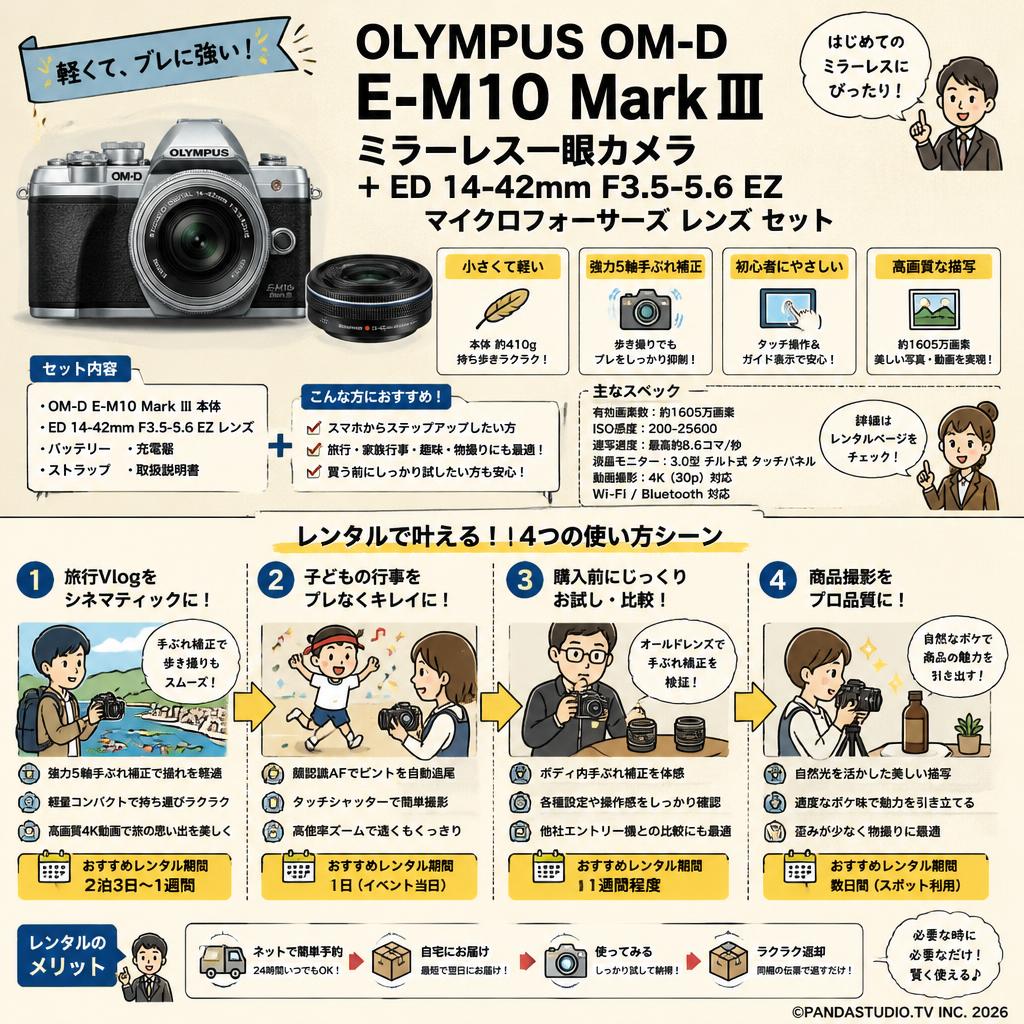 OLYMPUS OM-D E-M10 Mark III ミラーレス一眼カメラ + ED 14-42mm F3.5-5.6 EZ マイクロフォーサーズ レンズ セット おもな対象のお客様