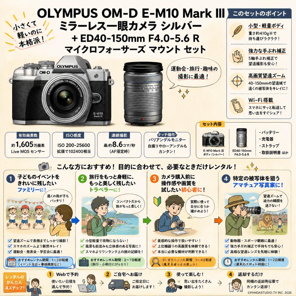 OLYMPUS OM-D E-M10 Mark III ミラーレス一眼カメラ シルバー + ED40-150mm F4.0-5.6 Rマイクロフォーサーズ マウント セット おもな対象のお客様