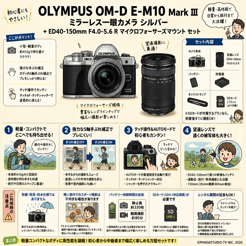 OLYMPUS OM-D E-M10 Mark III ミラーレス一眼カメラ シルバー + ED40-150mm F4.0-5.6 Rマイクロフォーサーズ マウント セット FAQ（よくある質問と答え）