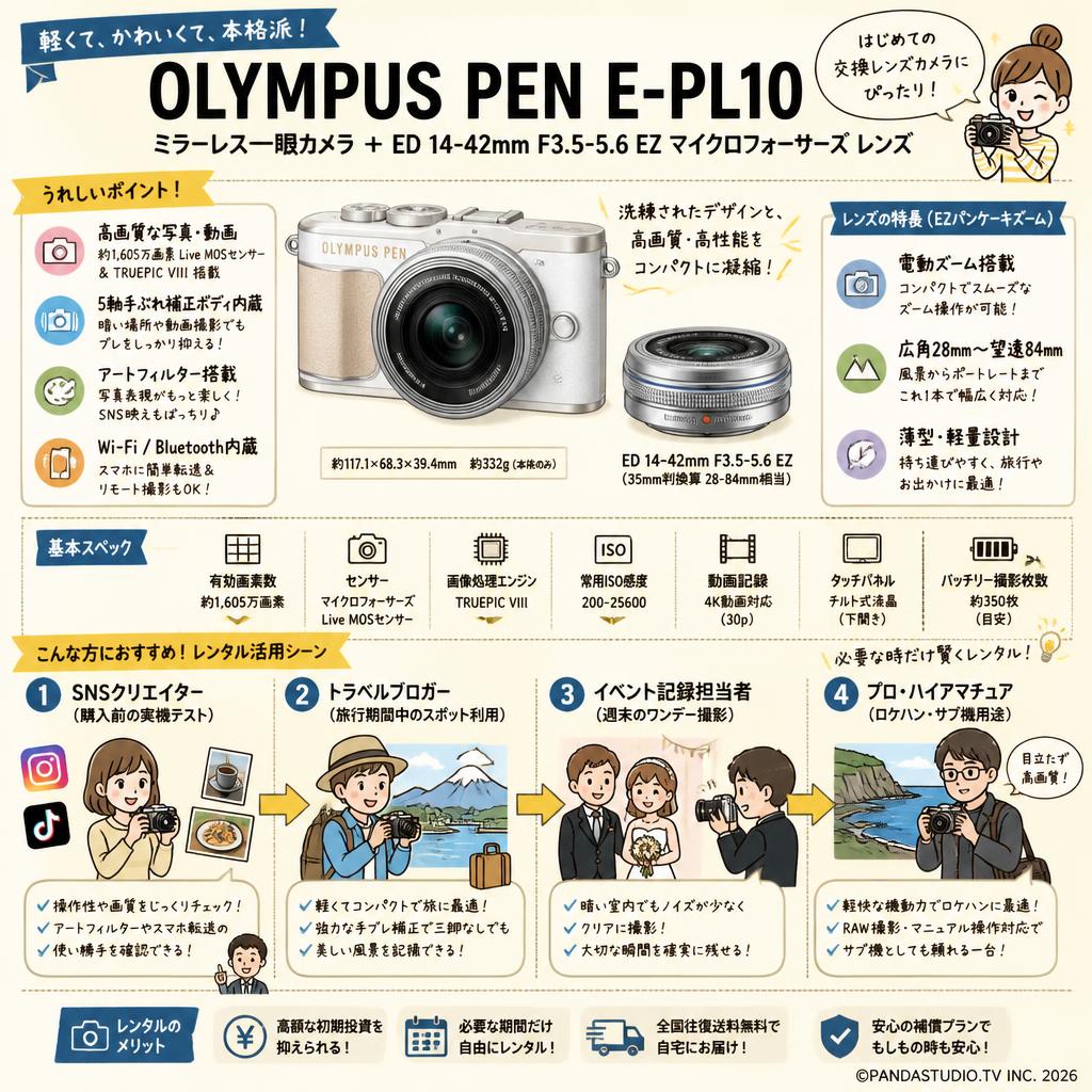 OLYMPUS PEN E-PL10ミラーレス一眼カメラ ＋ ED 14-42mm F3.5-5.6 EZ マイクロフォーサーズ レンズ おもな対象のお客様