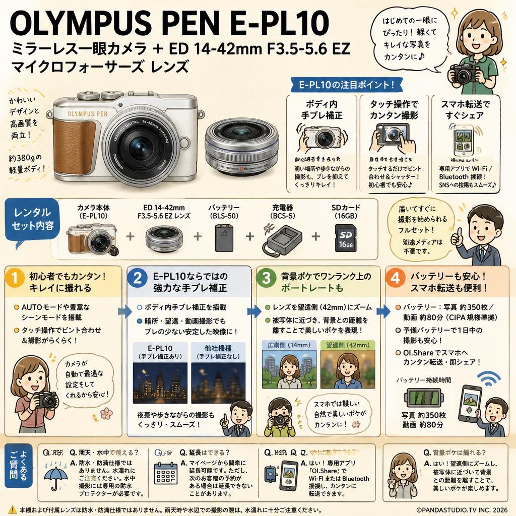 OLYMPUS PEN E-PL10ミラーレス一眼カメラ ＋ ED 14-42mm F3.5-5.6 EZ マイクロフォーサーズ レンズ FAQ（よくある質問と答え）