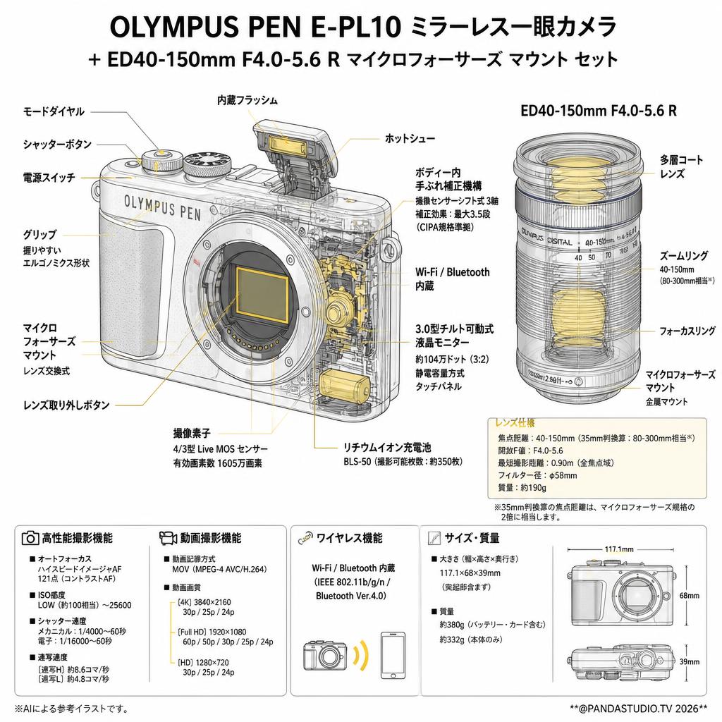 OLYMPUS PEN E-PL10ミラーレス一眼カメラ ＋ ED40-150mm F4.0-5.6 Rマイクロフォーサーズ マウント セット スペック