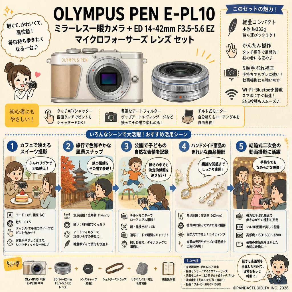 OLYMPUS PEN E-PL10ミラーレス一眼カメラ + ED 14-42mm F3.5-5.6 EZ マイクロフォーサーズ レンズ セット 用途