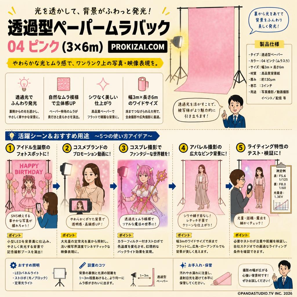 透過型ペーパームラバック 04 ピンク(3×6m)【PROKIZAI.COM】 用途