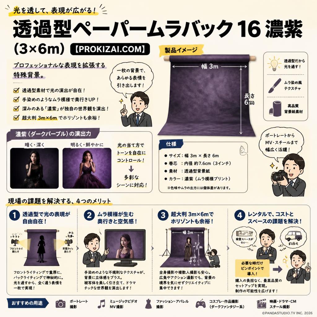 透過型ペーパームラバック 16 濃紫 (3×6m)【PROKIZAI.COM】 概要