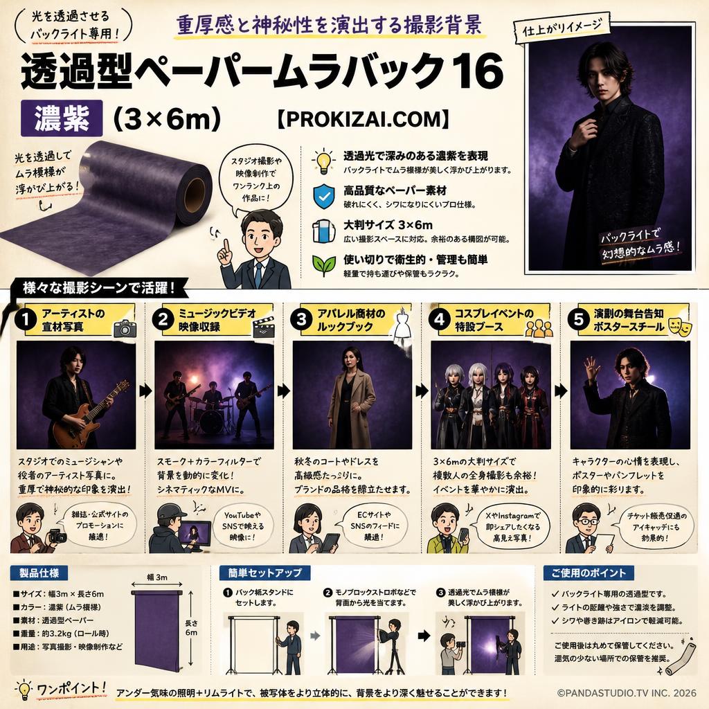 透過型ペーパームラバック 16 濃紫 (3×6m)【PROKIZAI.COM】 用途