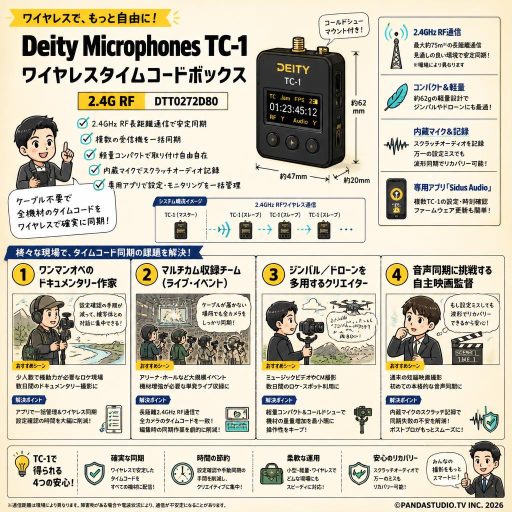 Deity Microphones TC-1 ワイヤレスタイムコードボックス 2.4G RF / DTT0272D80 おもな対象のお客様