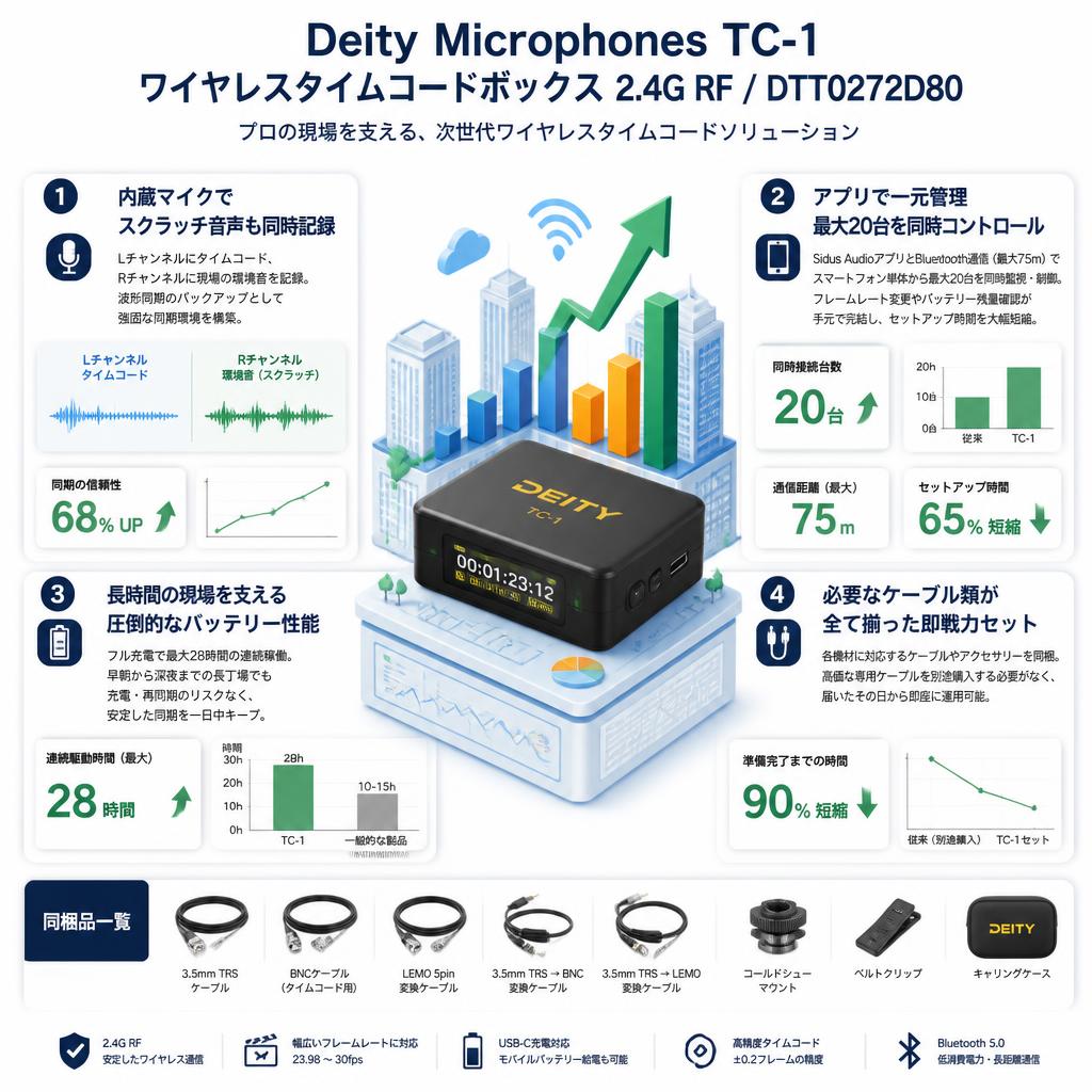 Deity Microphones TC-1 ワイヤレスタイムコードボックス 2.4G RF / DTT0272D80 セールスポイント