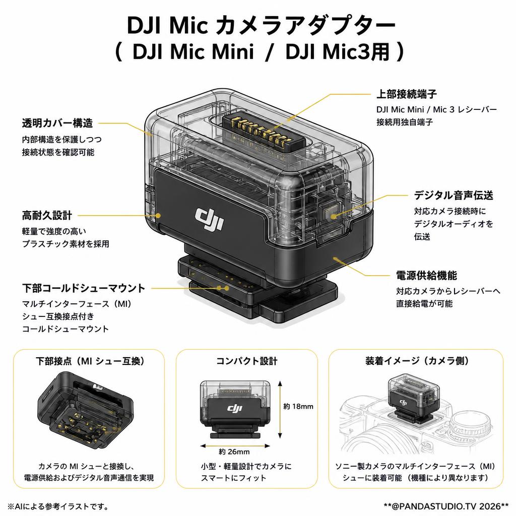 DJI Mic カメラアダプター （ DJI Mic Mini  / DJI Mic3用 ） スペック