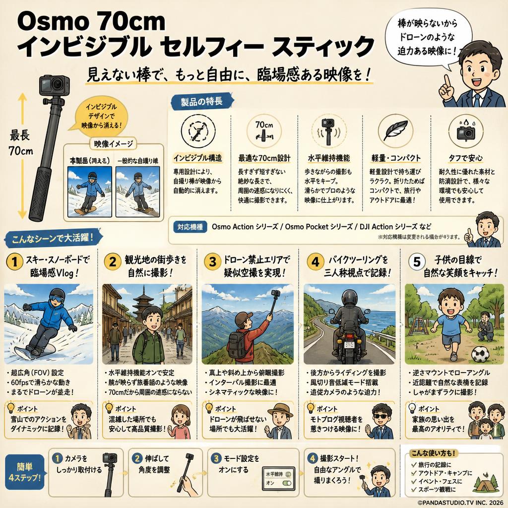 Osmo 70cm インビジブル セルフィー スティック 用途