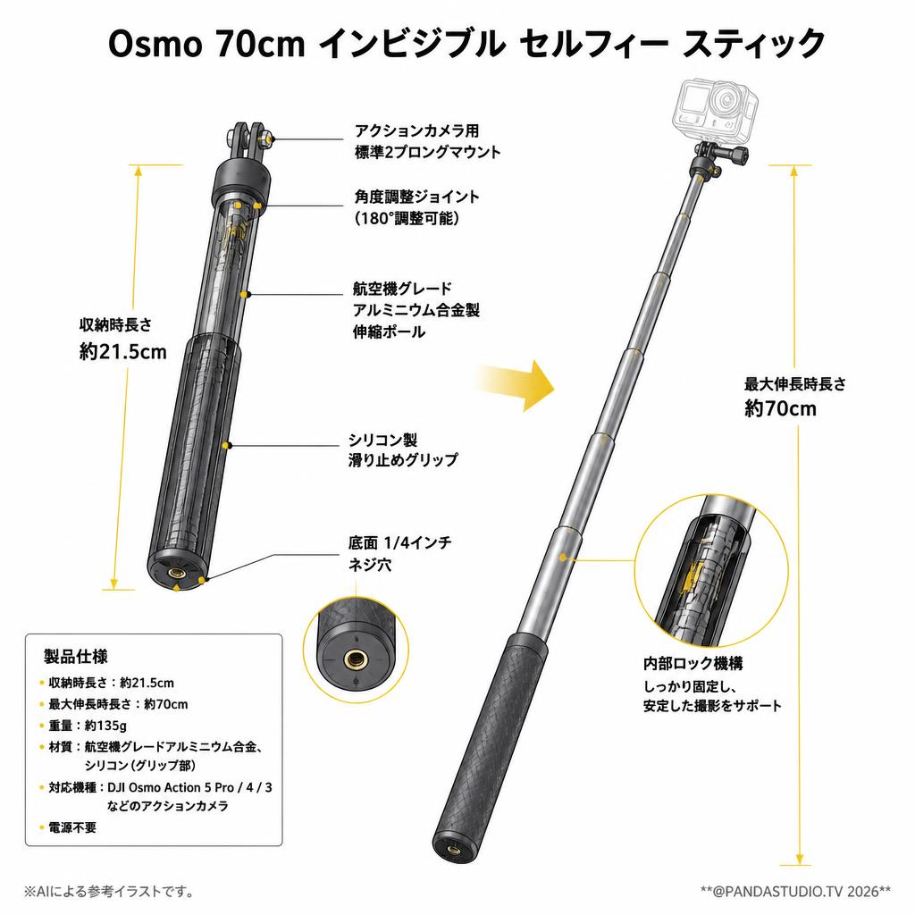 Osmo 70cm インビジブル セルフィー スティック スペック