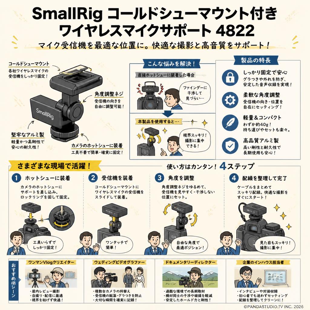 SmallRig コールドシューマウント付きワイヤレスマイクサポート 4822 おもな対象のお客様