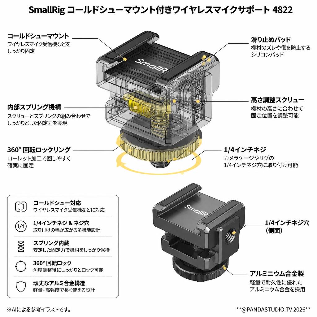 SmallRig コールドシューマウント付きワイヤレスマイクサポート 4822 スペック