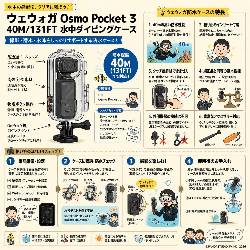 ウェウォガ Osmo Pocket 3 40M/131FT 水中 ダイビング ケース 撮影 潜水 水泳 保護ケース FAQ（よくある質問と答え）