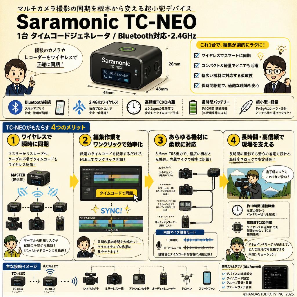 Saramonic TC-NEO 1台 タイムコードジェネレータ / Bluetooth対応・2.4GHz 概要