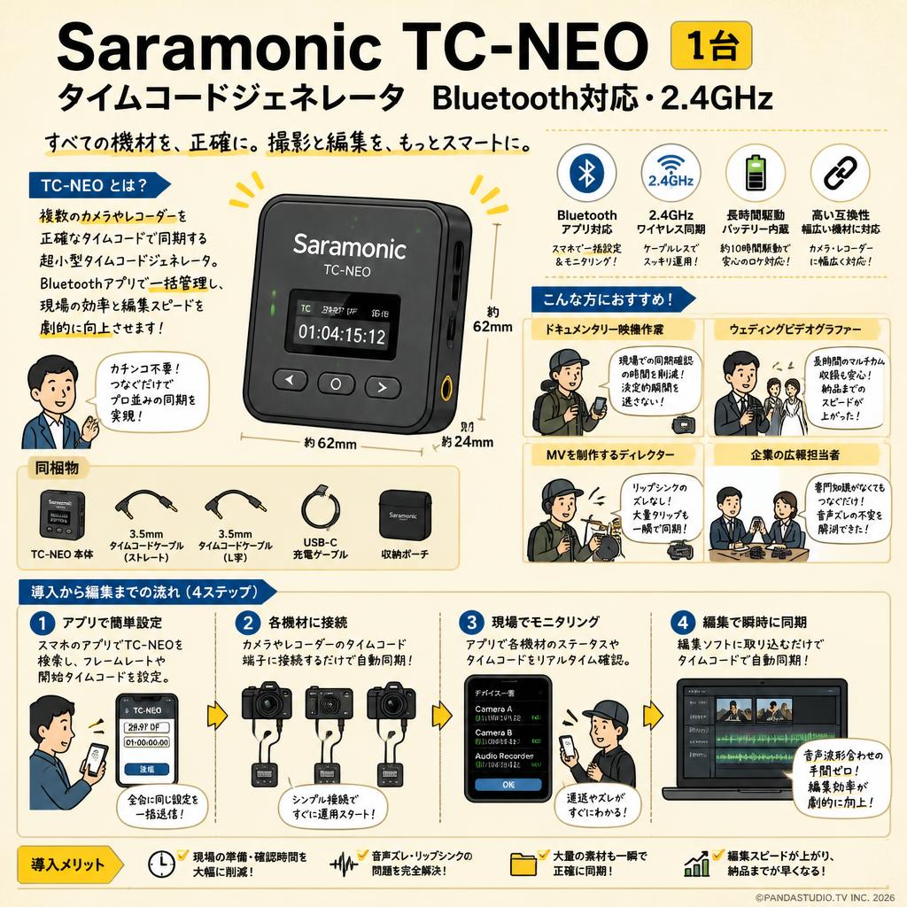 Saramonic TC-NEO 1台 タイムコードジェネレータ / Bluetooth対応・2.4GHz おもな対象のお客様