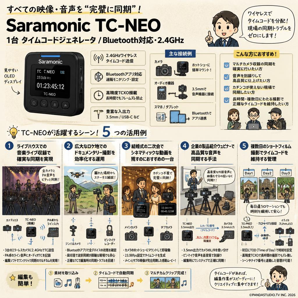 Saramonic TC-NEO 1台 タイムコードジェネレータ / Bluetooth対応・2.4GHz 用途