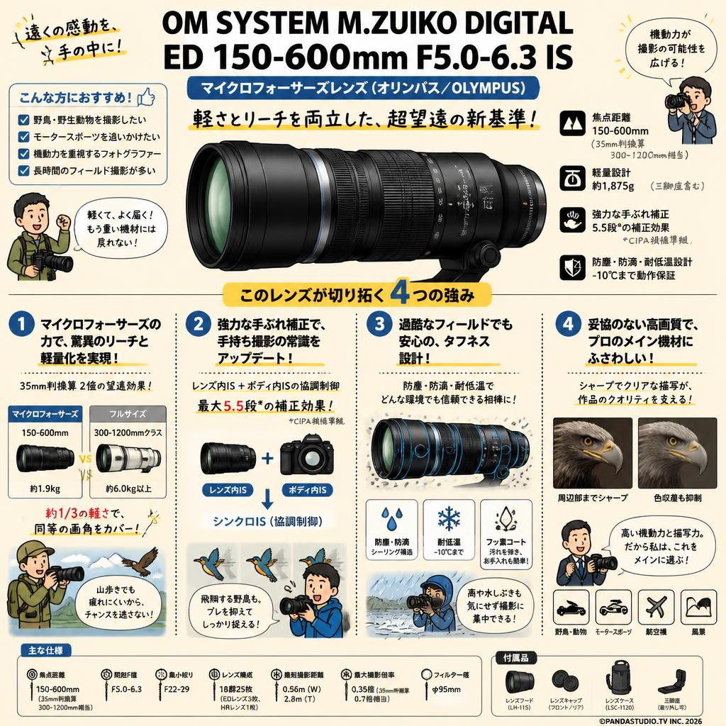 OM SYSTEM M.ZUIKO DIGITAL ED 150-600mm F5.0-6.3 IS マイクロフォーサーズレンズ レンズ (オリンパス / OLYMPUS) 概要