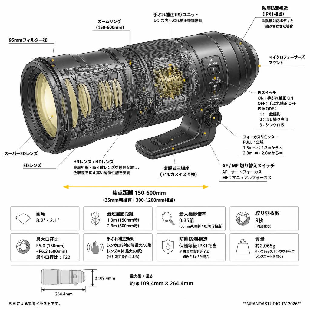 OM SYSTEM M.ZUIKO DIGITAL ED 150-600mm F5.0-6.3 IS マイクロフォーサーズレンズ レンズ (オリンパス / OLYMPUS) スペック