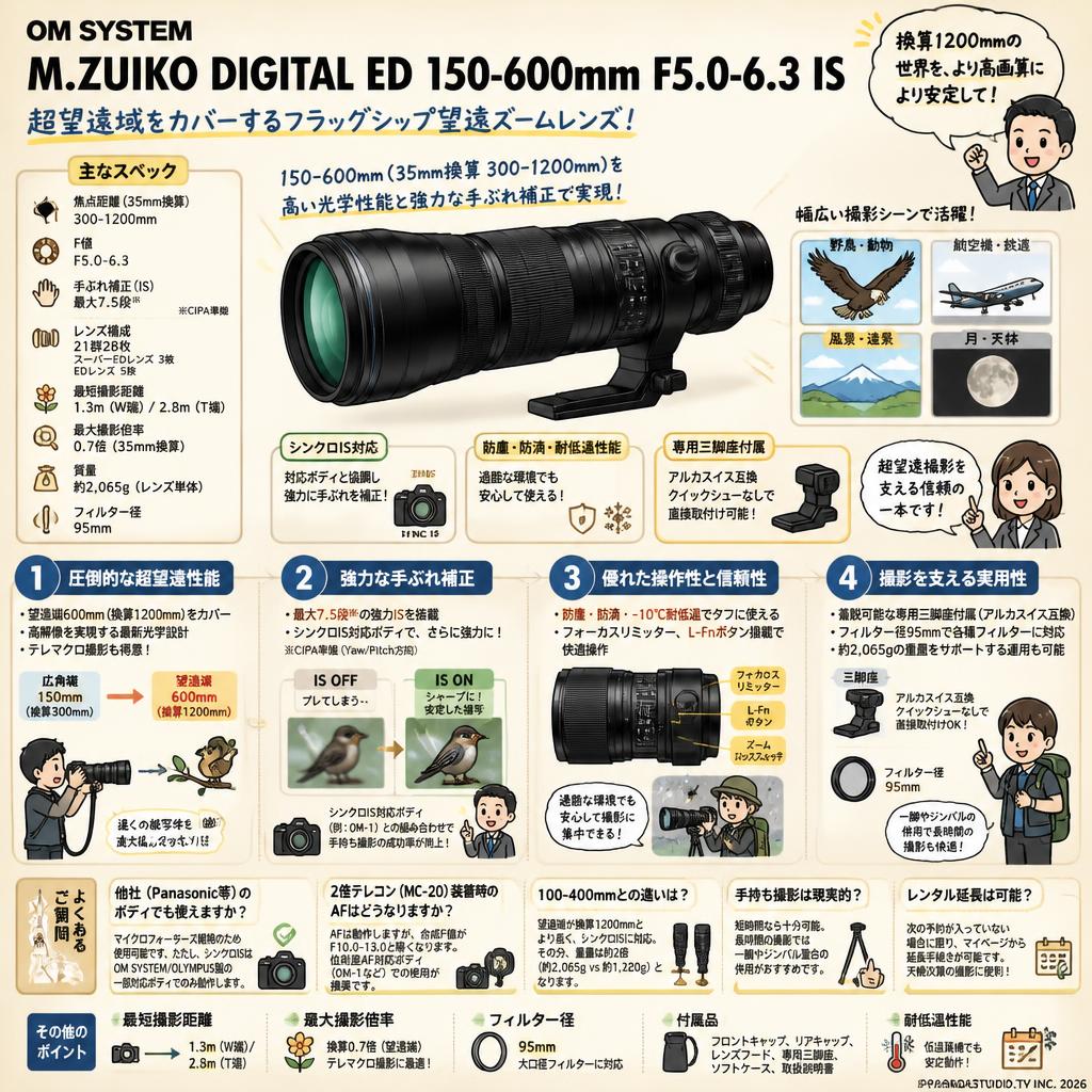 OM SYSTEM M.ZUIKO DIGITAL ED 150-600mm F5.0-6.3 IS マイクロフォーサーズレンズ レンズ (オリンパス / OLYMPUS) FAQ（よくある質問と答え）