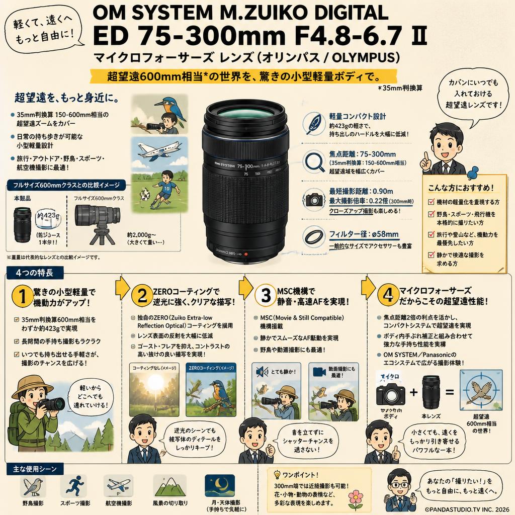 OM SYSTEM M.ZUIKO DIGITAL ED 75-300mm F4.8-6.7 Ⅱ マイクロフォーサーズ レンズ（オリンパス / OLYMPUS) 概要