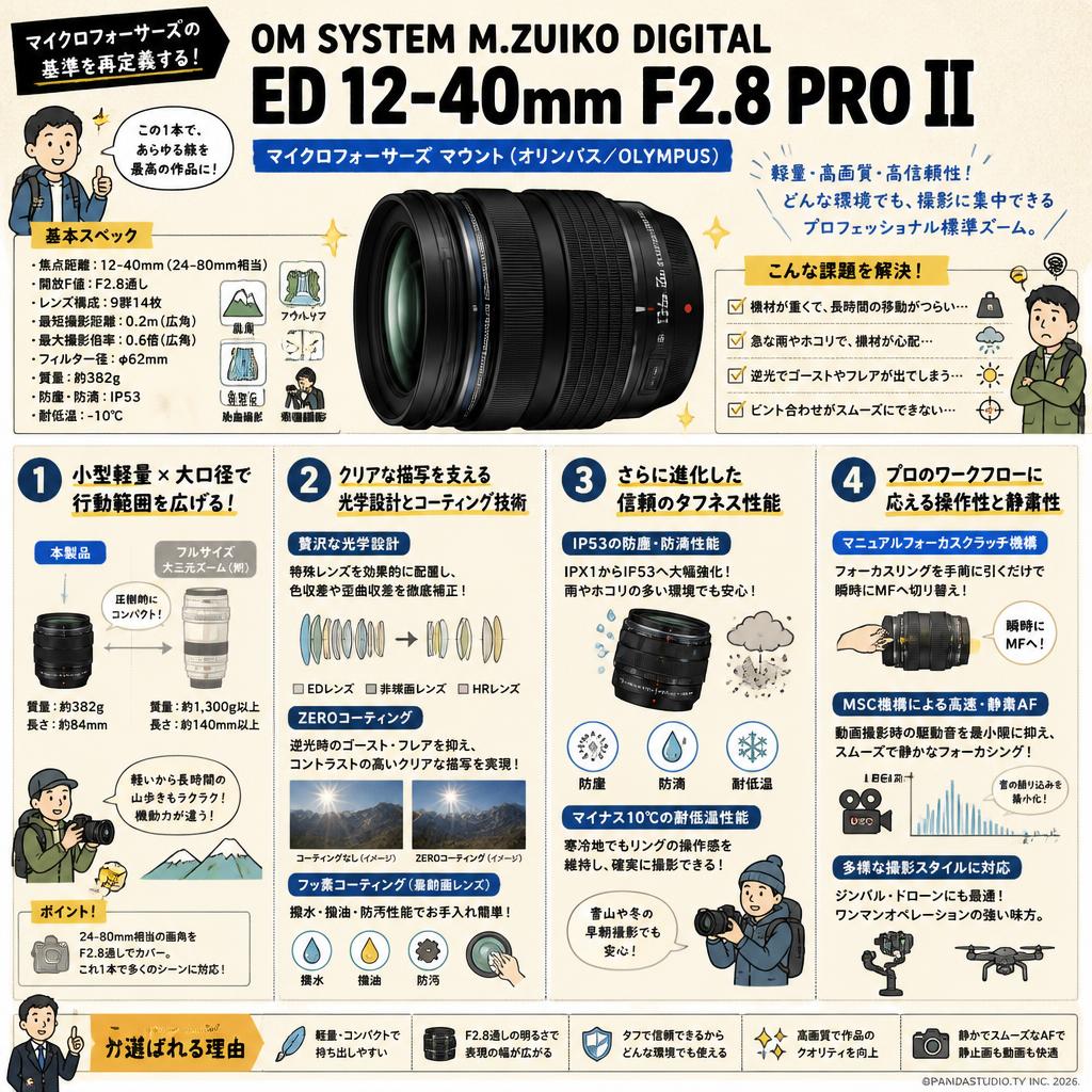 OM SYSTEM  M.ZUIKO DIGITAL ED 12-40mm F2.8 PRO II マイクロフォーサーズ マウント (オリンパス / OLYMPUS) 概要
