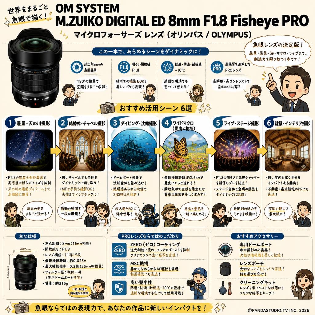 OM SYSTEM M.ZUIKO DIGITAL ED 8mm F1.8 Fisheye PRO マイクロフォーサーズ レンズ（オリンパス / OLYMPUS) 用途