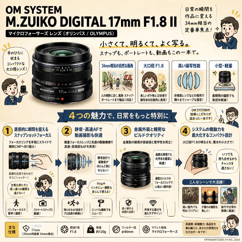 OM SYSTEM  M.ZUIKO DIGITAL 17mm F1.8 II マイクロフォーサーズ レンズ (オリンパス / OLYMPUS) 概要
