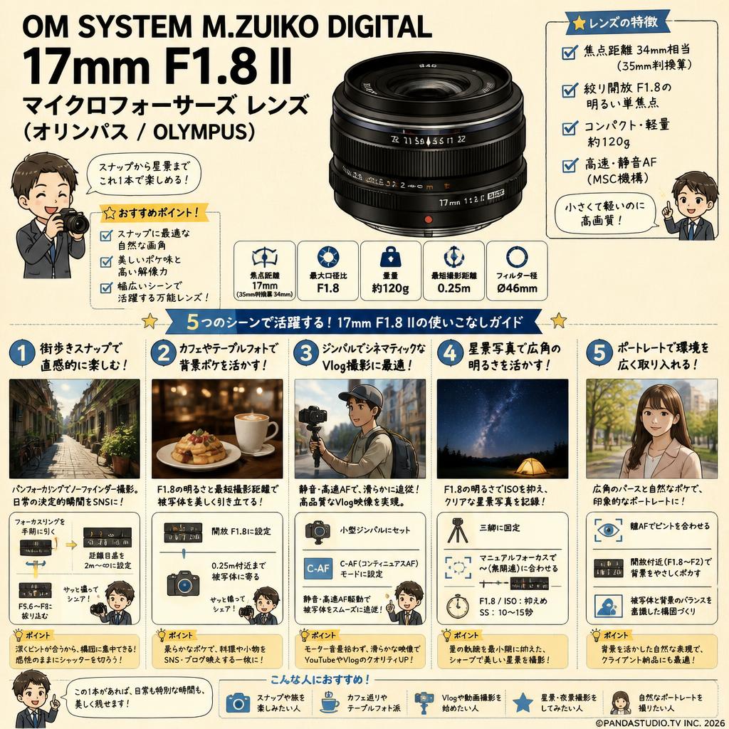 OM SYSTEM  M.ZUIKO DIGITAL 17mm F1.8 II マイクロフォーサーズ レンズ (オリンパス / OLYMPUS) 用途