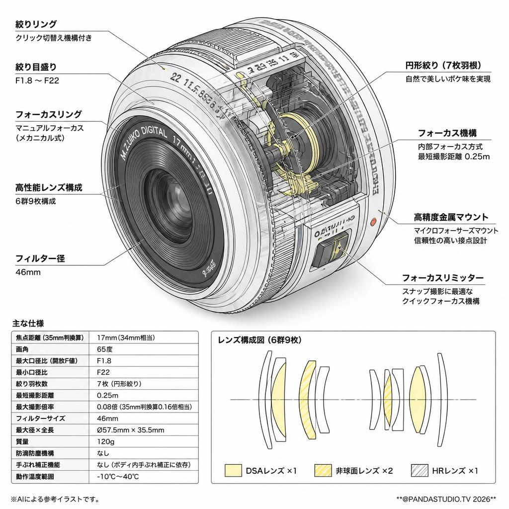OM SYSTEM  M.ZUIKO DIGITAL 17mm F1.8 II マイクロフォーサーズ レンズ (オリンパス / OLYMPUS) スペック
