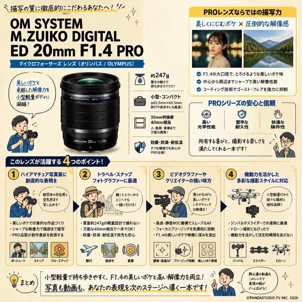 OM SYSTEM M.ZUIKO DIGITAL ED 20mm F1.4 PRO マイクロフォーサーズ レンズ（オリンパス / OLYMPUS) おもな対象のお客様