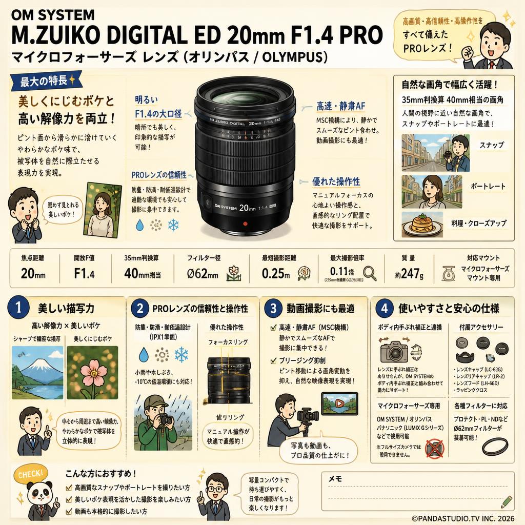 OM SYSTEM M.ZUIKO DIGITAL ED 20mm F1.4 PRO マイクロフォーサーズ レンズ（オリンパス / OLYMPUS) FAQ（よくある質問と答え）