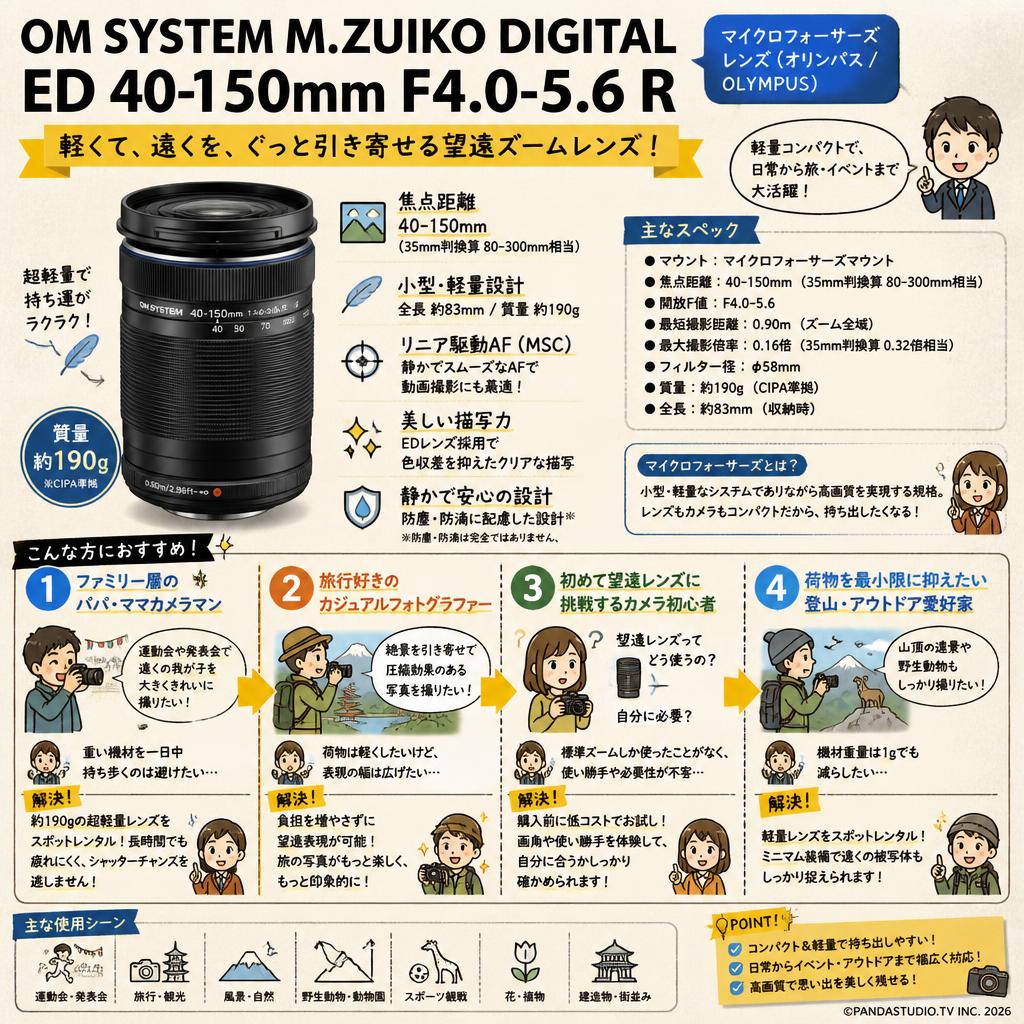 OM SYSTEM M.ZUIKO DIGITAL ED 40-150mm F4.0-5.6 R マイクロフォーサーズ レンズ（オリンパス / OLYMPUS) おもな対象のお客様