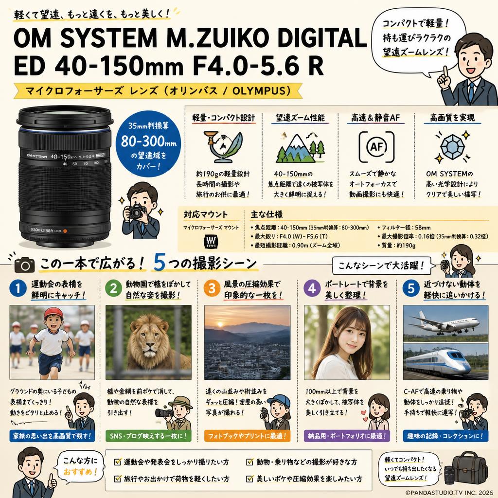 OM SYSTEM M.ZUIKO DIGITAL ED 40-150mm F4.0-5.6 R マイクロフォーサーズ レンズ（オリンパス / OLYMPUS) 用途