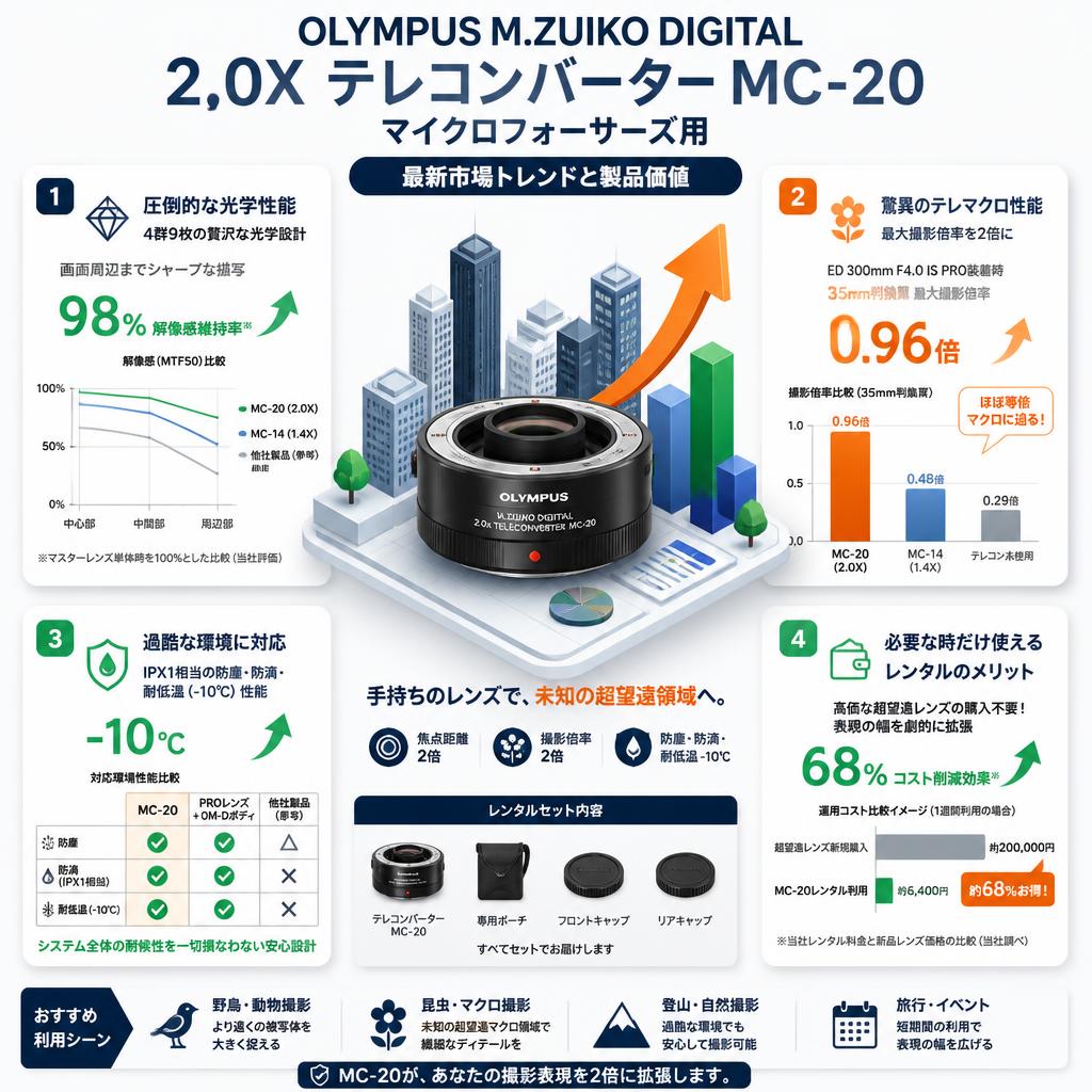 OLYMPUS M.ZUIKO DIGITAL 2.0X テレコンバーター MC-20 マイクロフォーサーズ用 セールスポイント