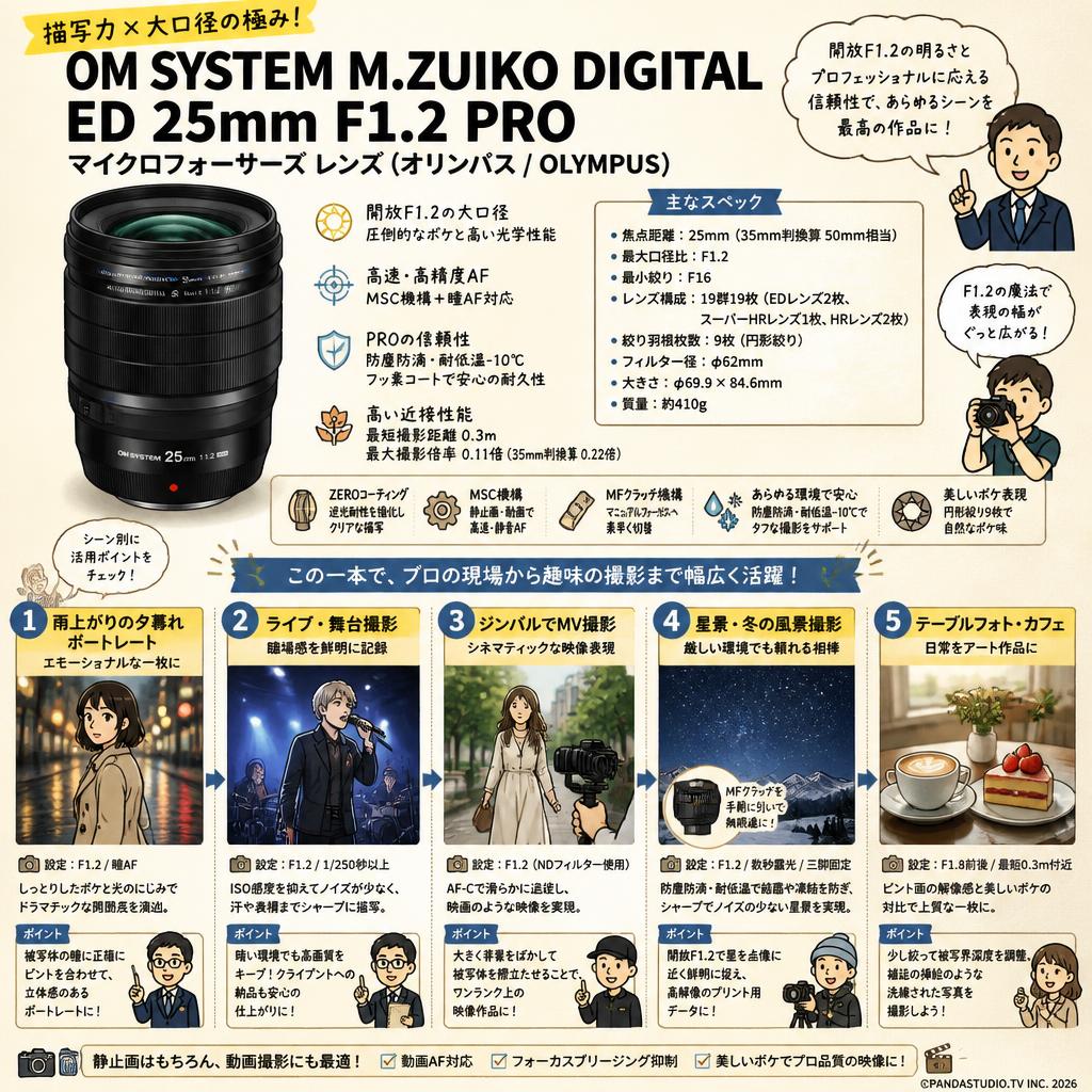 OM SYSTEM M.ZUIKO DIGITAL ED 25mm F1.2 PRO マイクロフォーサーズ レンズ（オリンパス / OLYMPUS) 用途