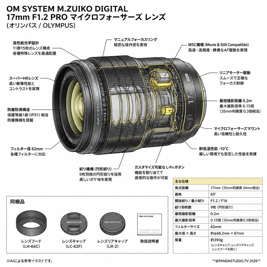 OM SYSTEM M.ZUIKO DIGITAL 17mm F1.2 PRO マイクロフォーサーズ レンズ (オリンパス / OLYMPUS) スペック