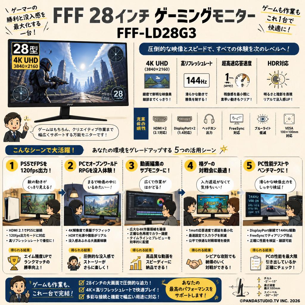 FFF 28インチ ゲーミングモニター FFF-LD28G3 用途
