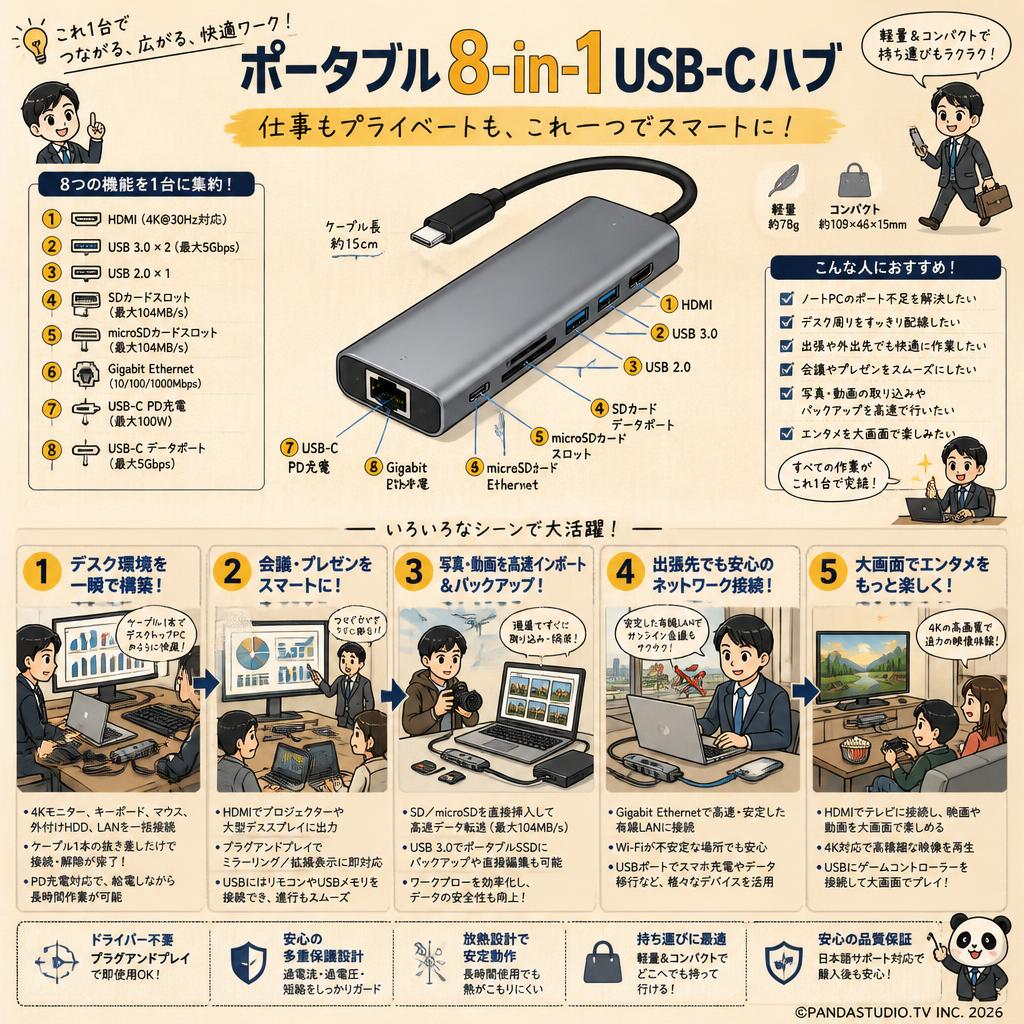 Portable 8-in-1 USB-C Hub 用途