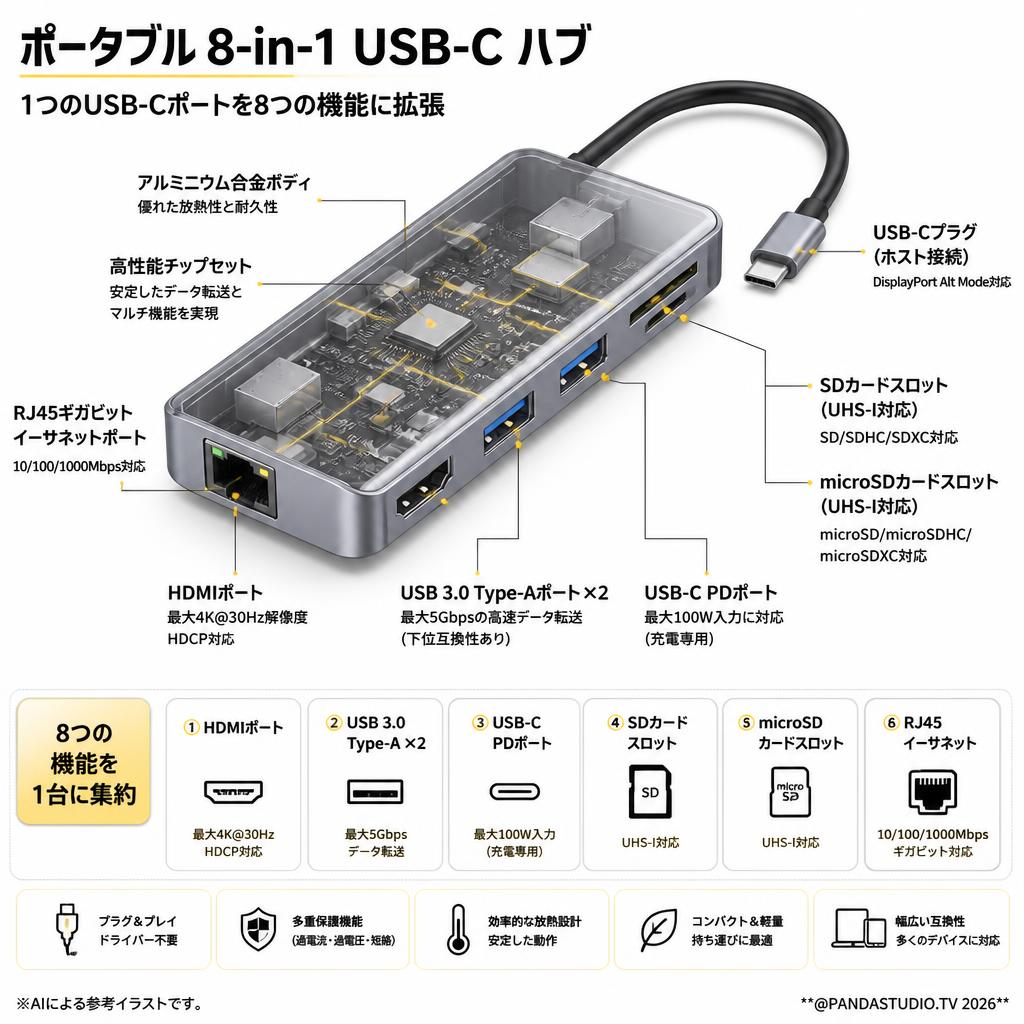 Portable 8-in-1 USB-C Hub スペック
