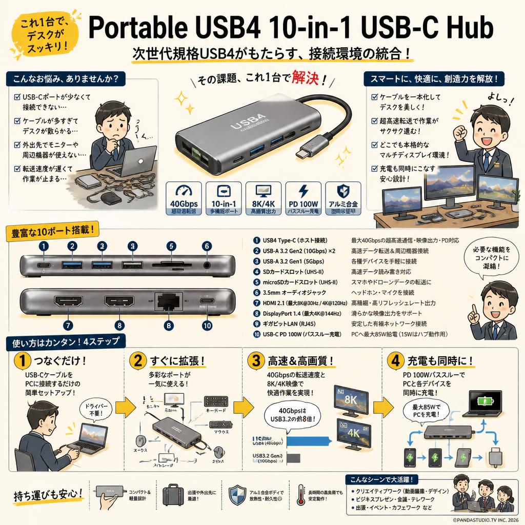 Portable USB4 10-in-1 USB-C Hub 概要